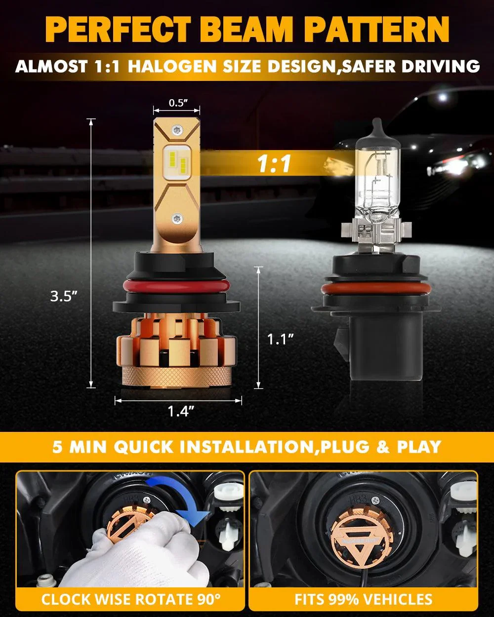9007 LED Headlight Bulbs 70W 18000LM F-16 Plus Series Brightest 6000K Cool White | 2 Bulbs - Image 6