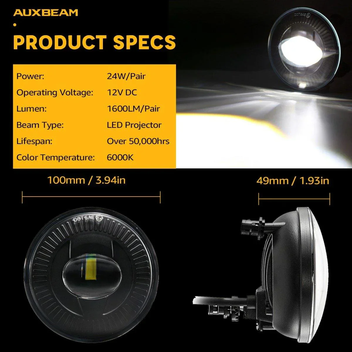 (2pcs/set) 24W Round Black LED Fog Lights 5202 for 2007-2014 GMC Yukon, 2007-2014 GMC Yukon XL 1500, 2007-2013 GMC Yukon XL 2500 - Image 6
