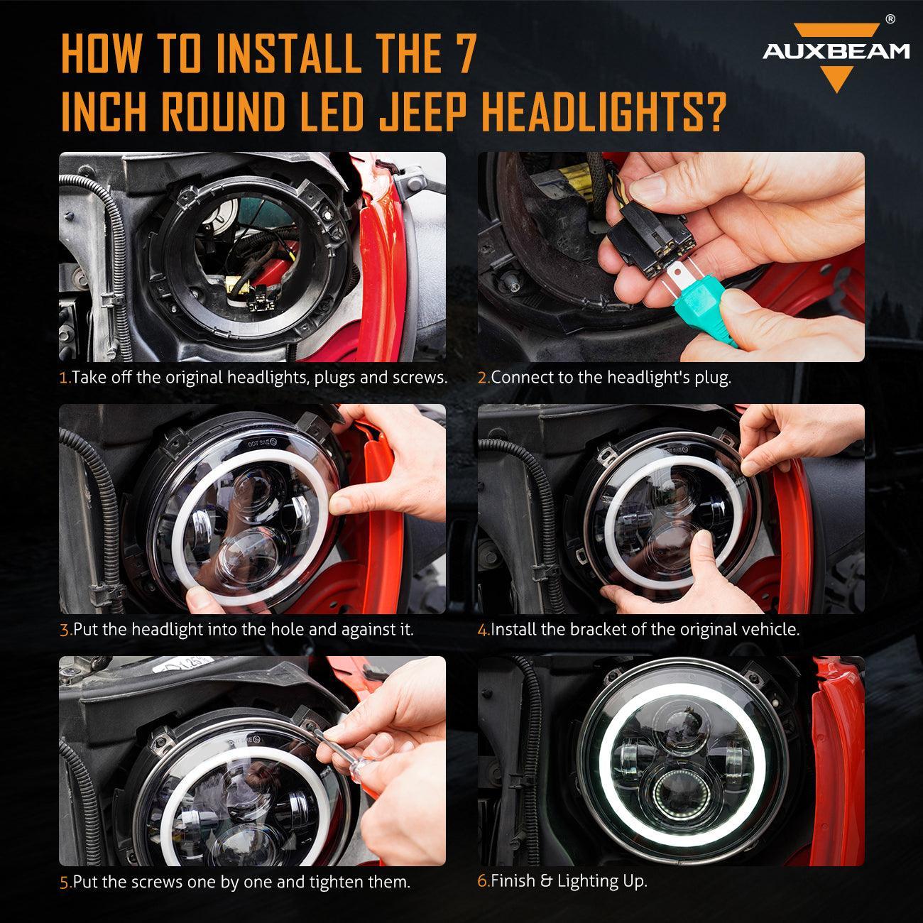 7'' LED Headlight Replacement with Halo Ring, 4'' LED Fog Light & LED Smoke Tail Light Brake Reverse Turn Signal Lamp for Jeep Wrangler JK - Image 4