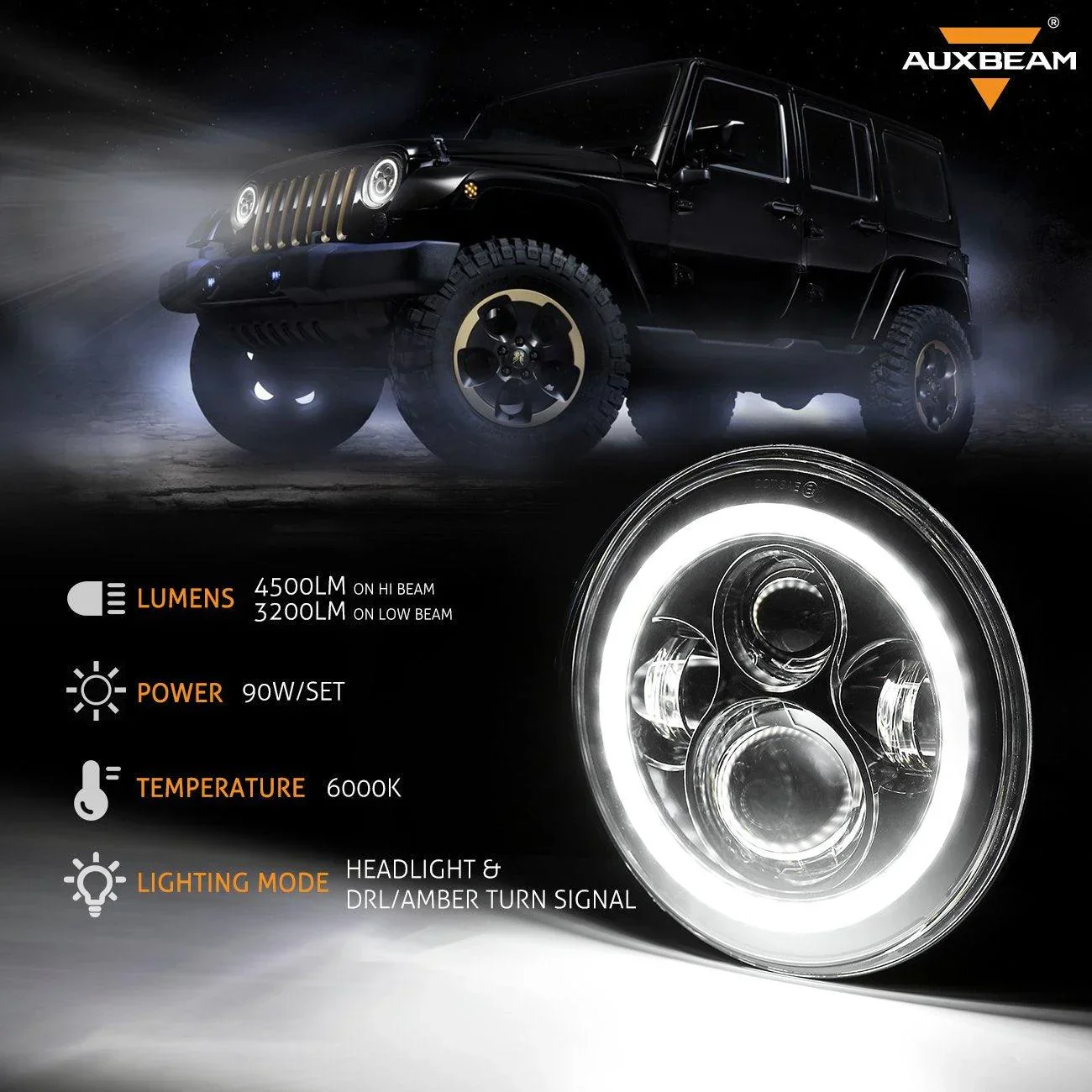 7" LED Halo Headlights + 4" Inch LED Fog Lights with DRL + 5D-PRO 52" Straight LED Light Bar + Windshield Mounting Brackets + 18W Spot Beam Pod Lights Set for for Jeep Wrangler JK - Image 5