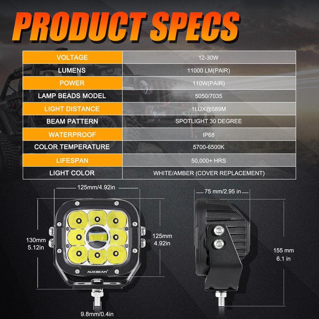 5 Inch 110W LED Driving Lights with Additional Amber Covers & 22 Inch 5D-PRO Series LED Light Bars Combo for CBR 1000rr Off Road Buggy, ATV, UTV, Truck - Image 6