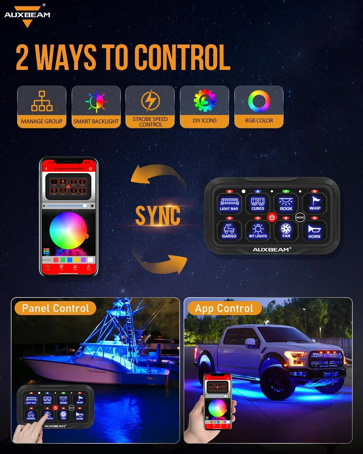 AR-800 RGB Switch Panel + 3 Inch LED Pods with White&Yellow Cover - Image 2