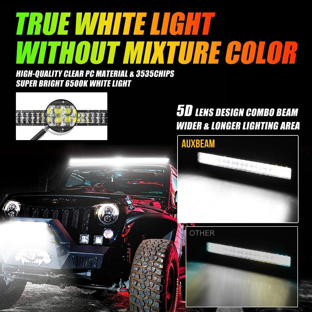 New 22 Inch V-PRO Series Straight RGBW Color Changing Off Road Led Light Bar & RGB LED Rock Light Set Combo - Image 2
