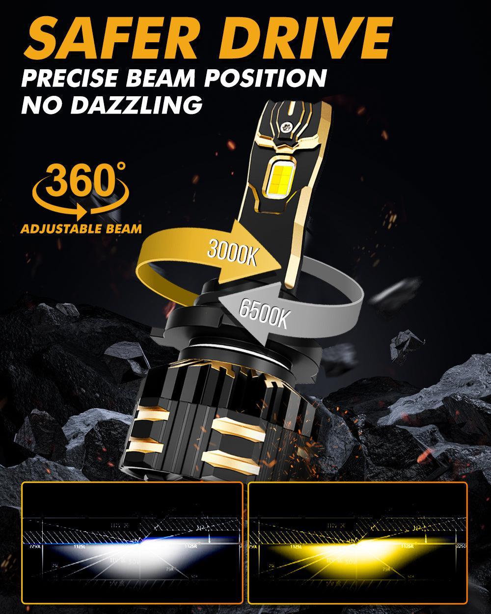 9006/HB4 LED Bulb Fog Lights/Low Beam Lights 110W 25000LM GX Bi-Color Series High Power & Brightness Dual Color Switchback | 2 Bulbs - Image 3