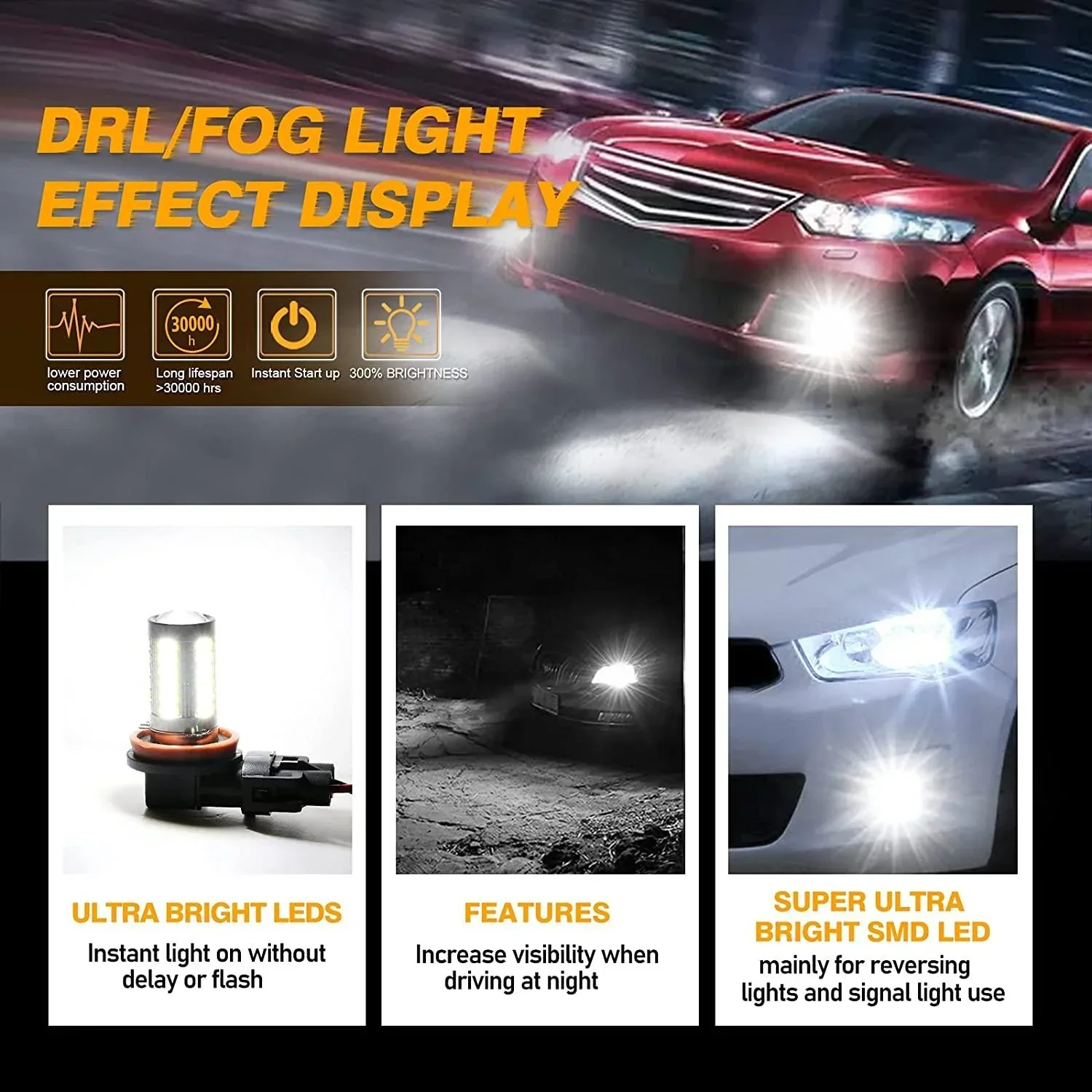 H11 H9 H8 H16JP LED Fog Light/DRL Bulbs 50W 4000LM 6500K White 33LED Series | 2 Bulbs - Image 6