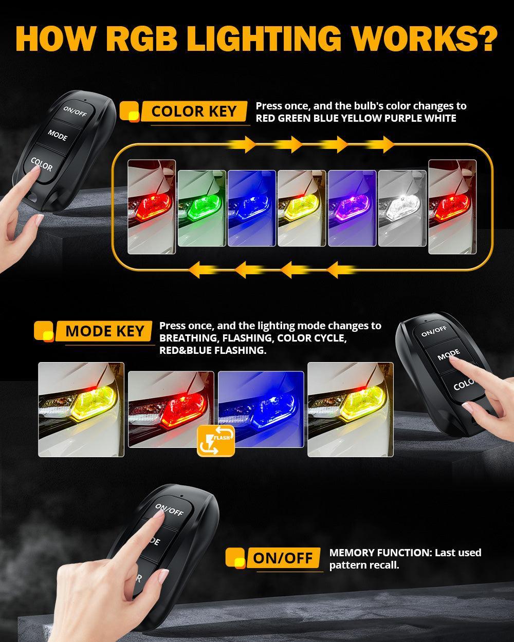 🆕H7 RGB LED Headlight Bulbs/DRL/Fog Light R7 Series 70W 25000LM 6500K Cool White + RGB Remote Control | 2 Bulbs - Image 5