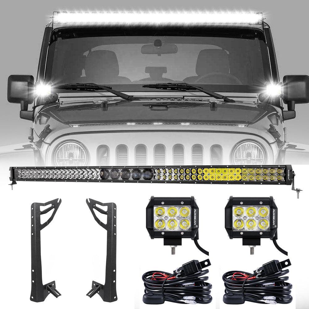 52" Straight LED Light Bar & 4" LED PODS & 2 IN 1 Design Windshield Mounting Brackets For Jeep Wrangler JK 2007~2017 - Image 19
