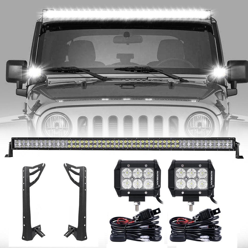 52" Straight LED Light Bar & 4" LED PODS & 2 IN 1 Design Windshield Mounting Brackets For Jeep Wrangler JK 2007~2017 - Image 20