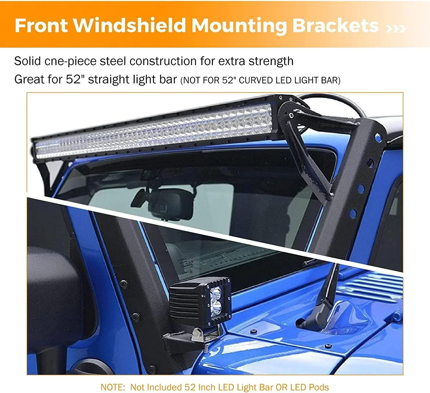 52" 5D-PRO LED Light Bar & 3"LED PODS & 2 IN 1 Design Windshield Mounting Brackets For Jeep Wrangler JK 2007~2017 - Image 12