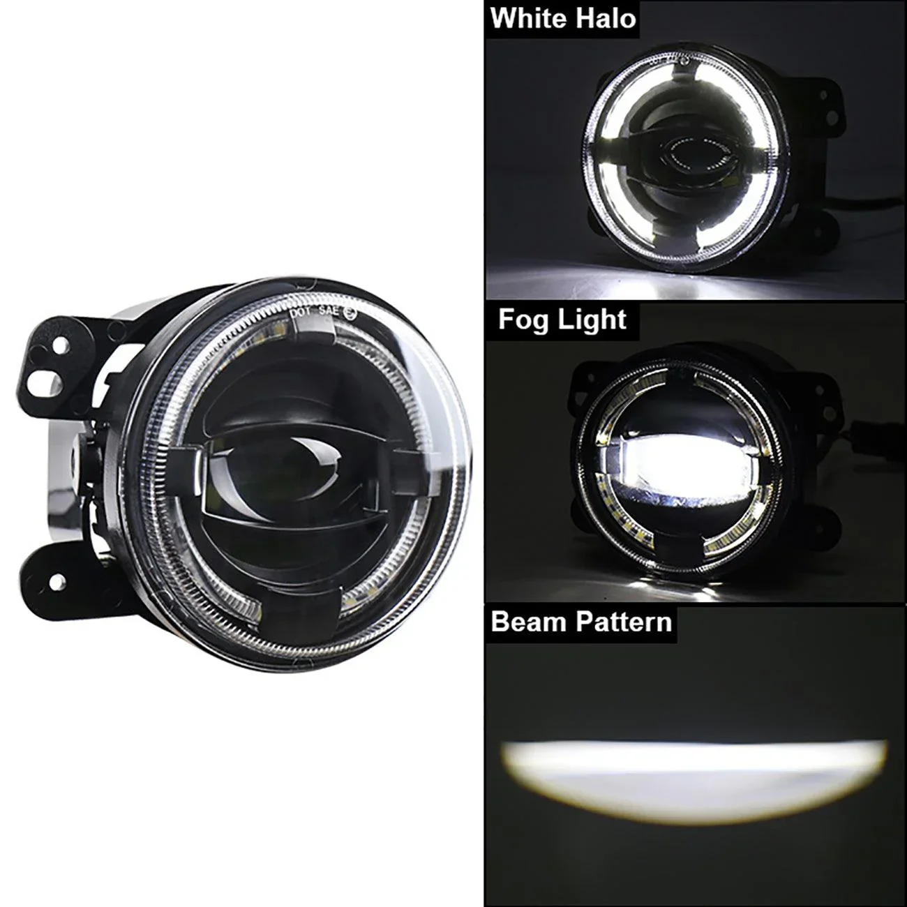 (2pcs/set) 4" 60W LED Fog Lights with White Halo Ring DRL for Jeep Wrangler JK/ Jeep Grand Cherokee/ Dodge - Image 2