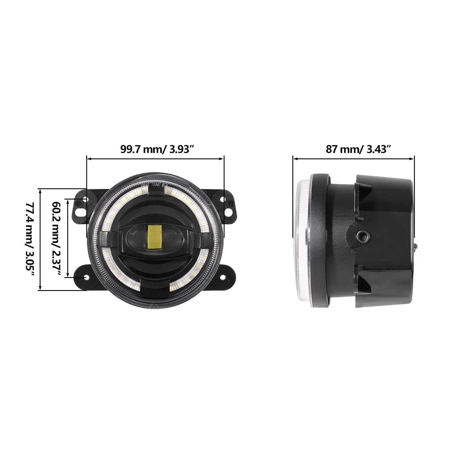 (2pcs/set) 4" 60W LED Fog Lights with White Halo Ring DRL for Jeep Wrangler JK/ Jeep Grand Cherokee/ Dodge - Image 8