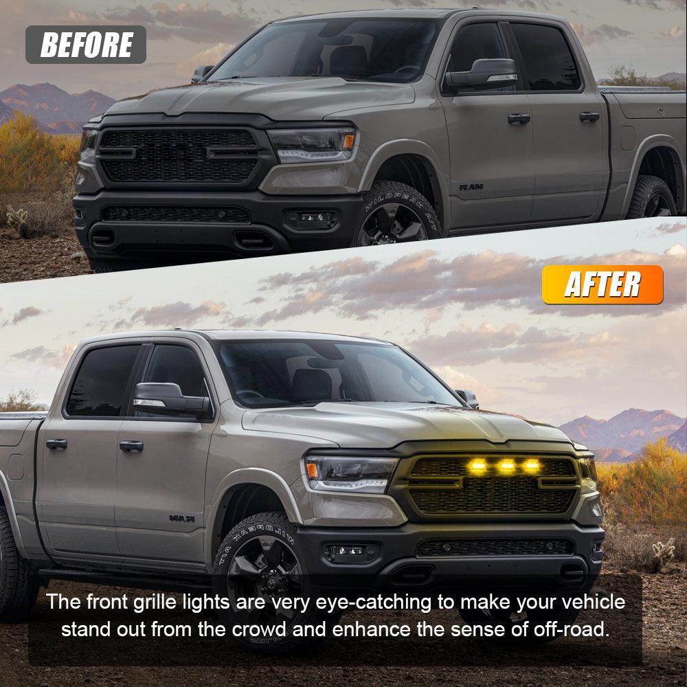 (3pcs/set)  LED Front Grille Lights Raptor Style Amber Light Fit for Dodge Ram 1500 2500 3500 (Amber shell/ Smoked shell） - Image 3
