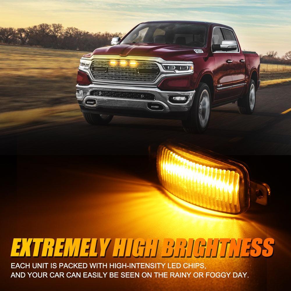 (3pcs/set)  LED Front Grille Lights Raptor Style Amber Light Fit for Dodge Ram 1500 2500 3500 (Amber shell/ Smoked shell） - Image 4