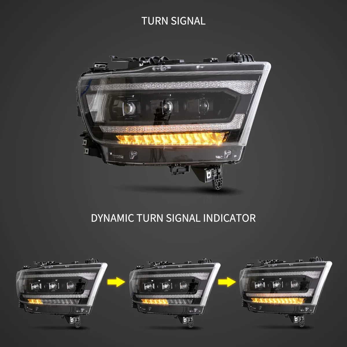 LED Matrix Projector Headlights Assembly Black For 2019-2024 Dodge Ram 1500 5th Gen (DT) - Image 7