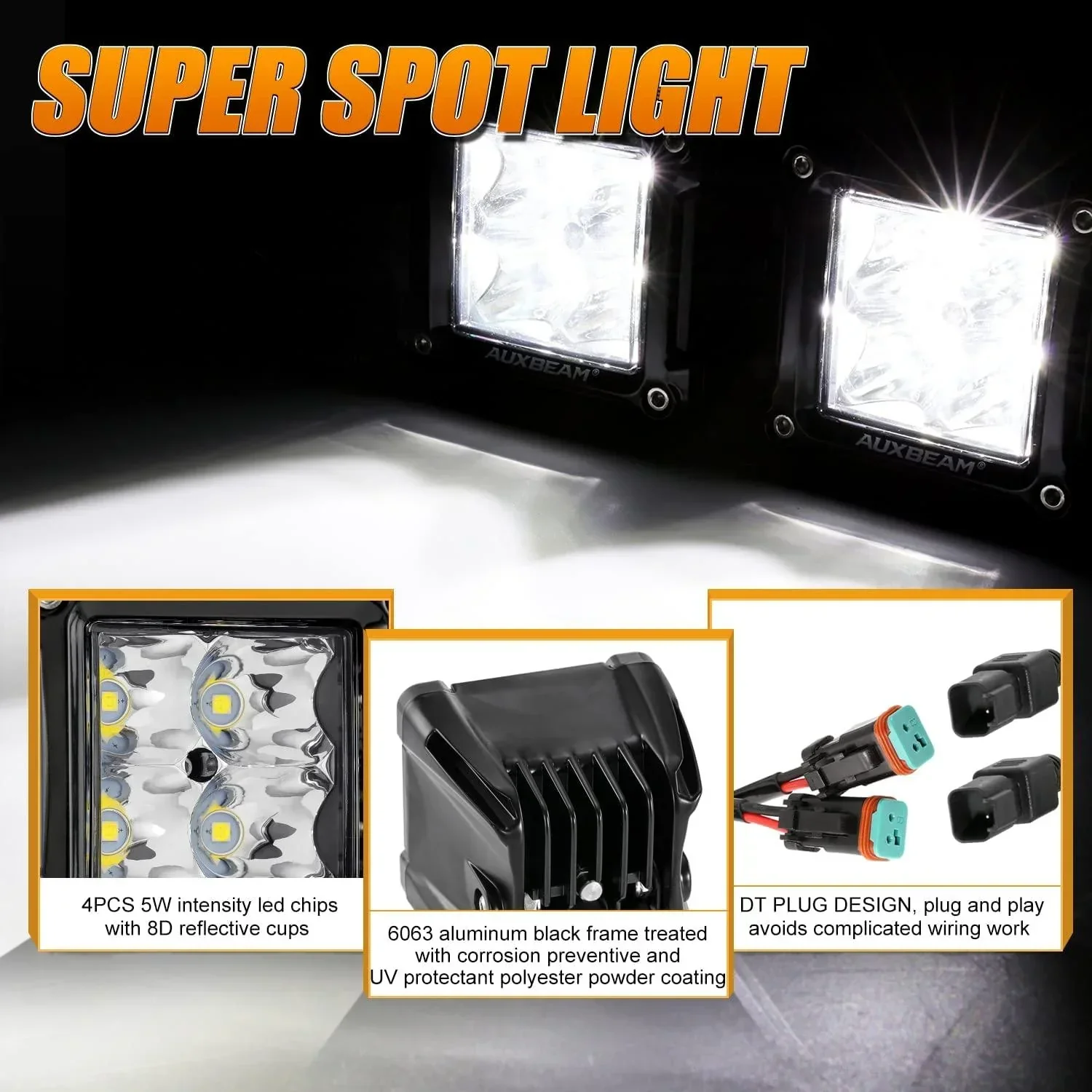 3 Inch Spot/Flood Beam LED Pods Light + Universal LED Working Lights Mounting Brackets - Image 4