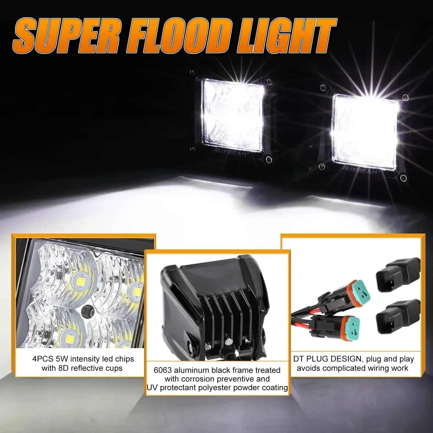 3 Inch Spot/Flood Beam LED Pods Light + Universal LED Working Lights Mounting Brackets - Image 5