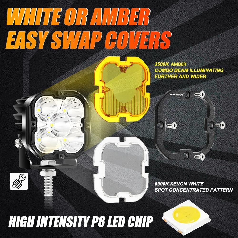 3 Inch 80W 9600LM LED Pods Lights White&Amber for CHEVROLET - Image 3