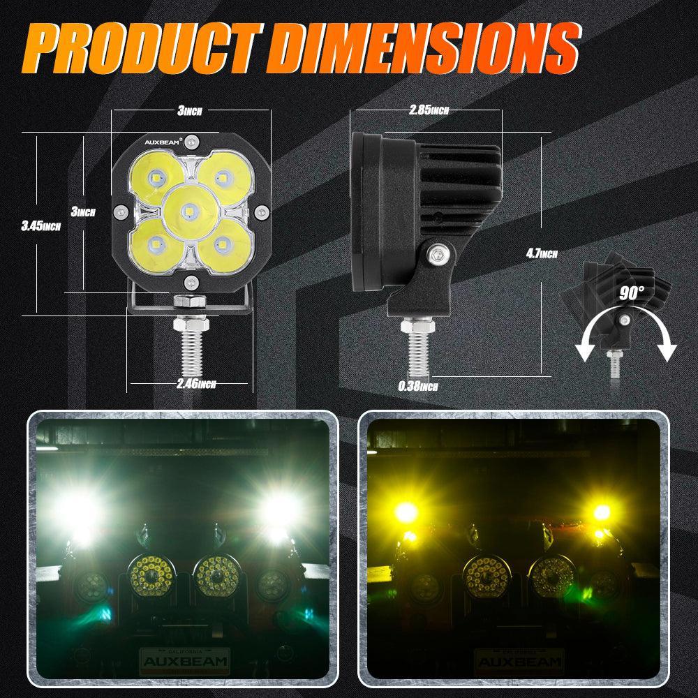 3 Inch 80W 9600LM LED Pods Lights White&Amber for CHEVROLET - Image 5