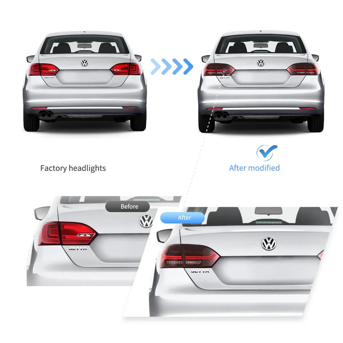 LED Tail Light Assembly With Full LED Sequential Turn Signal For 2011-2014 Volkswagen Jetta/Sagitar 6th Gen (A6) - Image 8