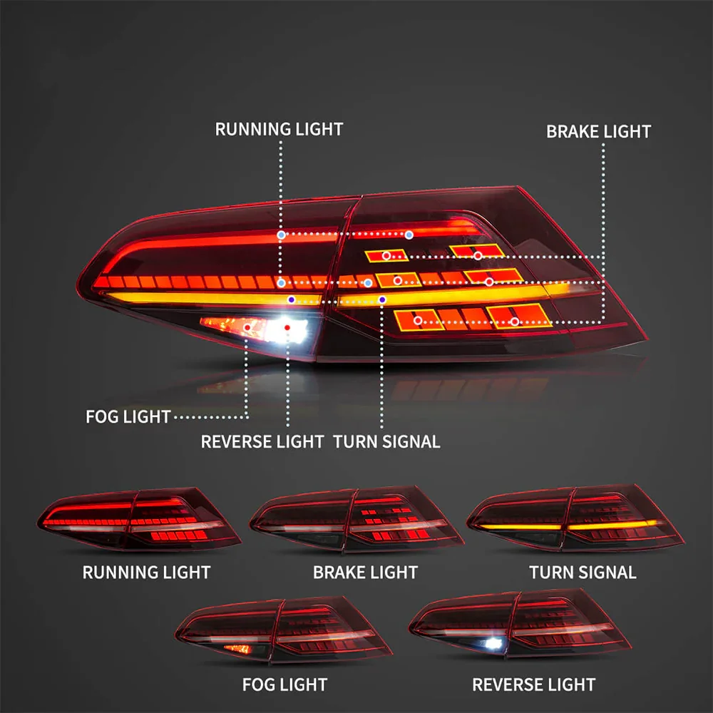 LED Tail Light Assembly With Sequential Turn Signal For 2013-2021 Volkswagen Golf MK7 MK7.5 Hatchback - Image 6