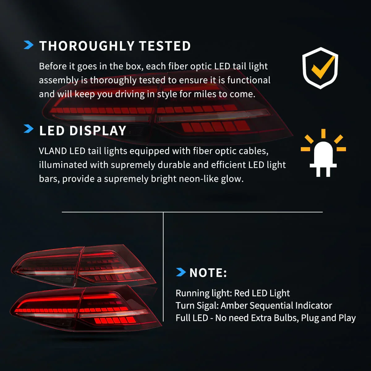 LED Tail Light Assembly With Sequential Turn Signal For 2013-2021 Volkswagen Golf MK7 MK7.5 Hatchback - Image 9