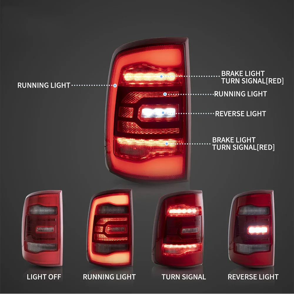 LED Tail Lights Assembly With Red Sequetial Turn Signal For 2009-2018 Dodge Ram 4th Gen (DS/DJ/D2) - Image 3