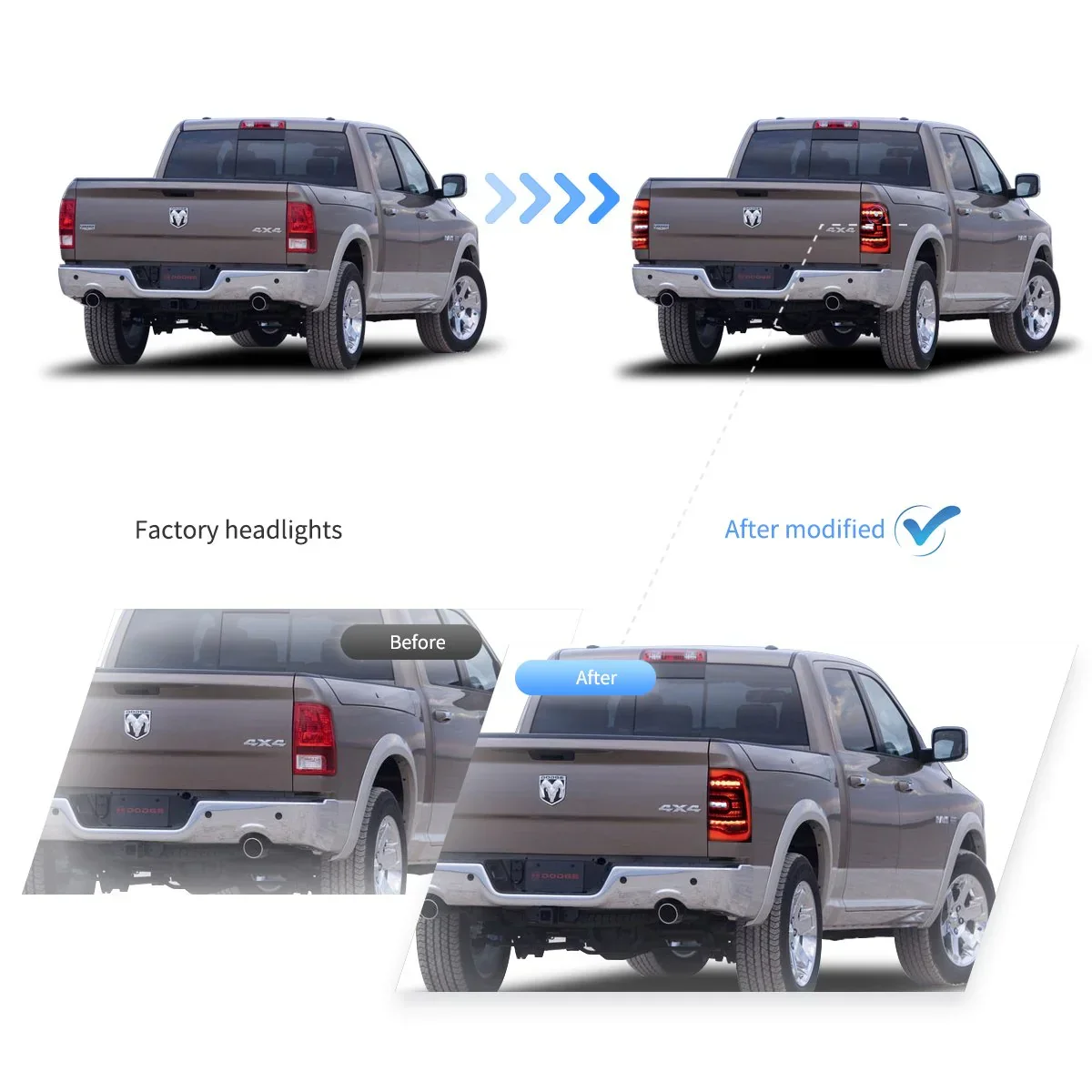LED Tail Lights Assembly With Red Sequetial Turn Signal For 2009-2018 Dodge Ram 4th Gen (DS/DJ/D2) - Image 6