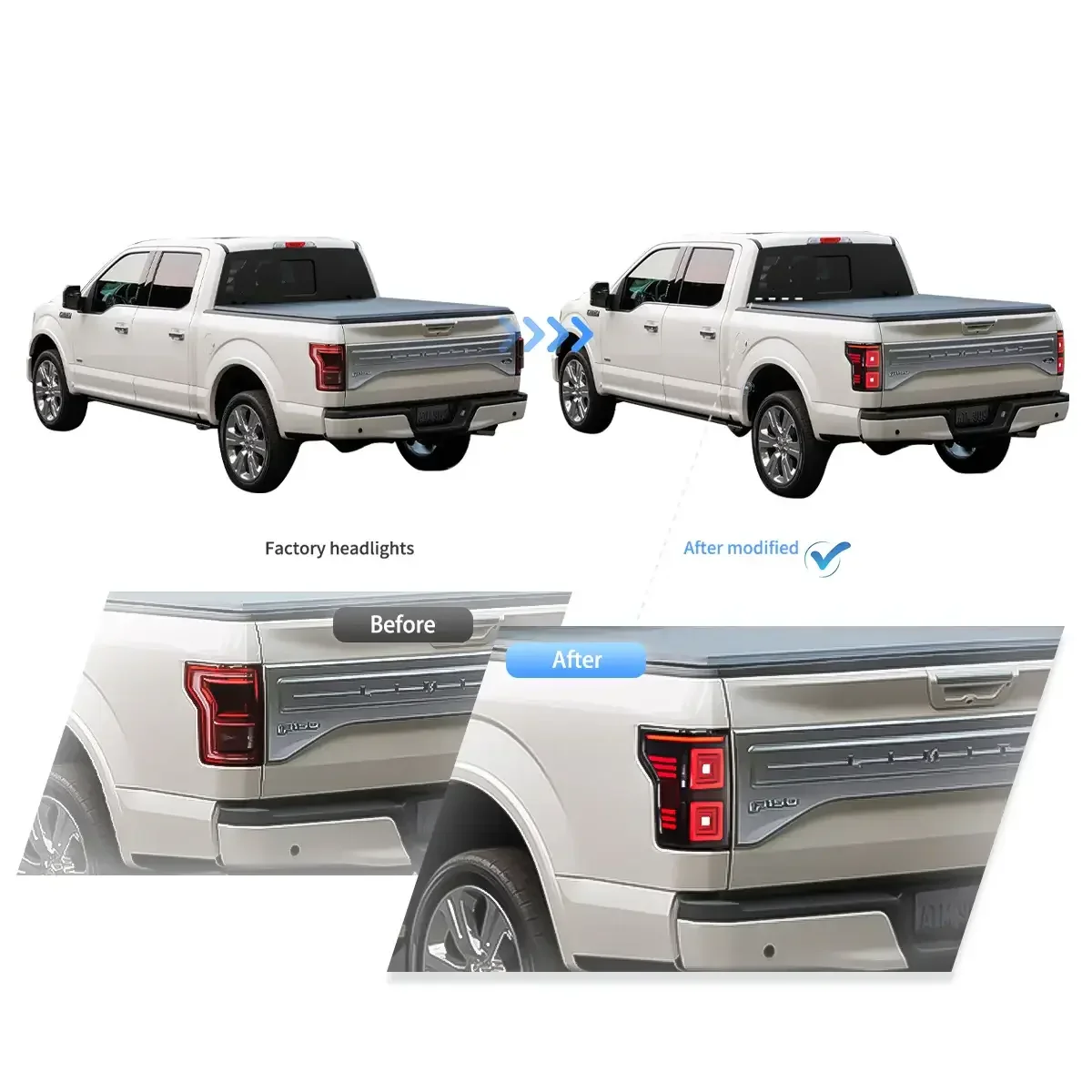 LED Ugprade Tail Lights Assembly With Red Sequential Turn Signal Smoked For 2015-2019 Ford F150 13th Gen (P552) - Image 6