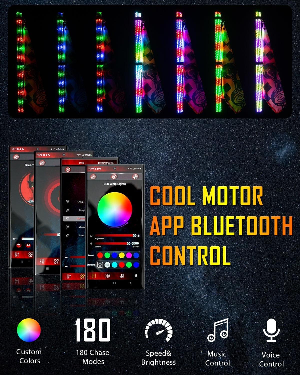 New 3.8FT LED RGB Whip Lights with Turn Signal & Brake Light, Bluetooth APP/ Remote Control - Image 4