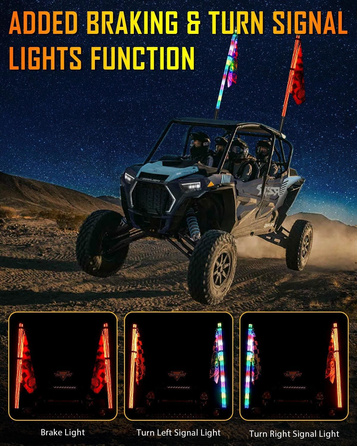 New 3.8FT LED RGB Whip Lights with Turn Signal & Brake Light, Bluetooth APP/ Remote Control - Image 5