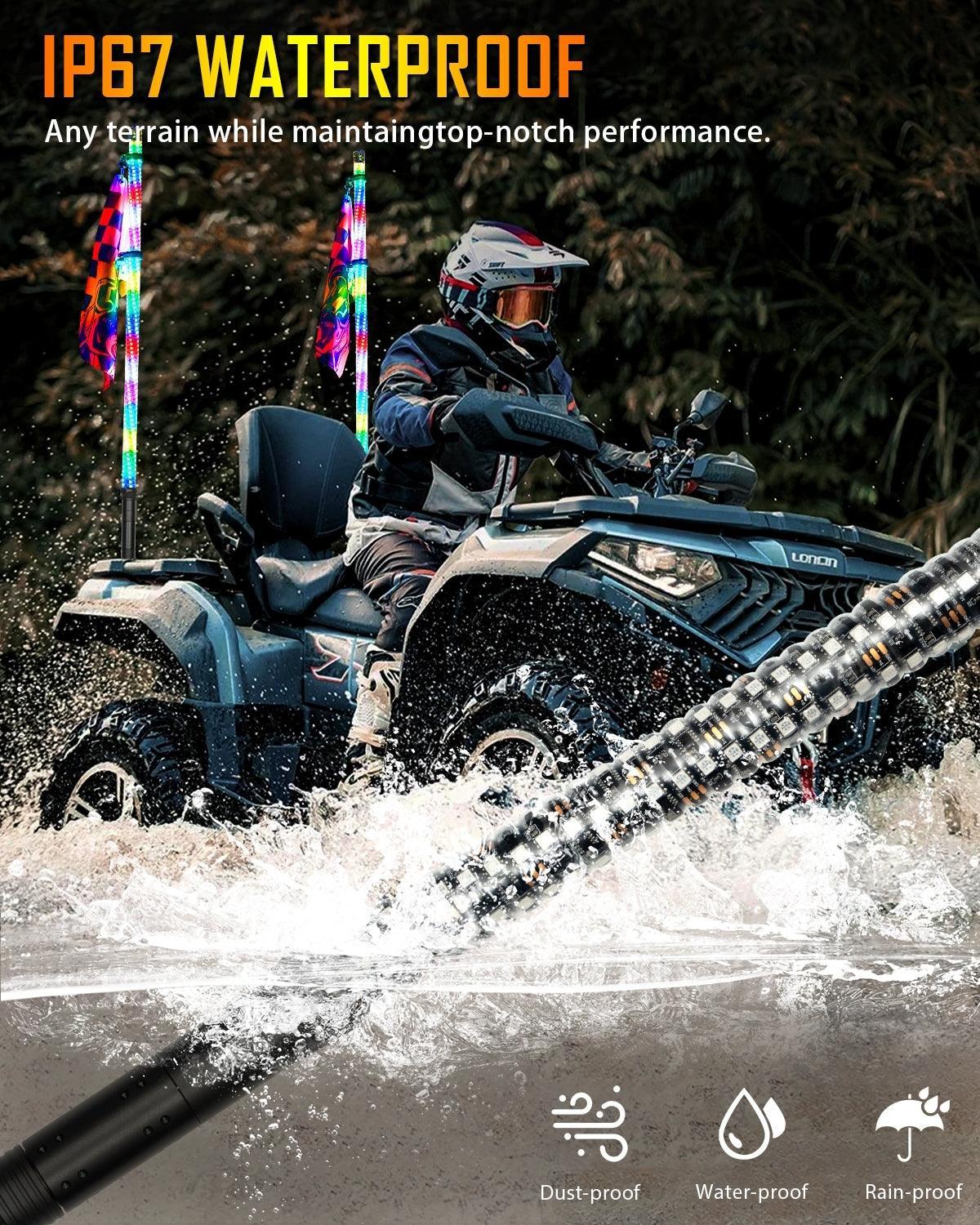 New 3.8FT LED RGB Whip Lights with Turn Signal & Brake Light, Bluetooth APP/ Remote Control - Image 6