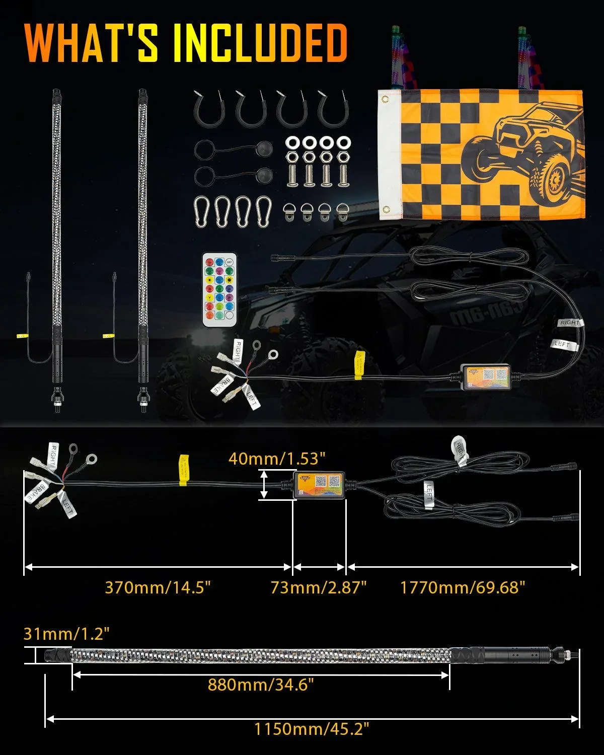 New 3.8FT LED RGB Whip Lights with Turn Signal & Brake Light, Bluetooth APP/ Remote Control - Image 8