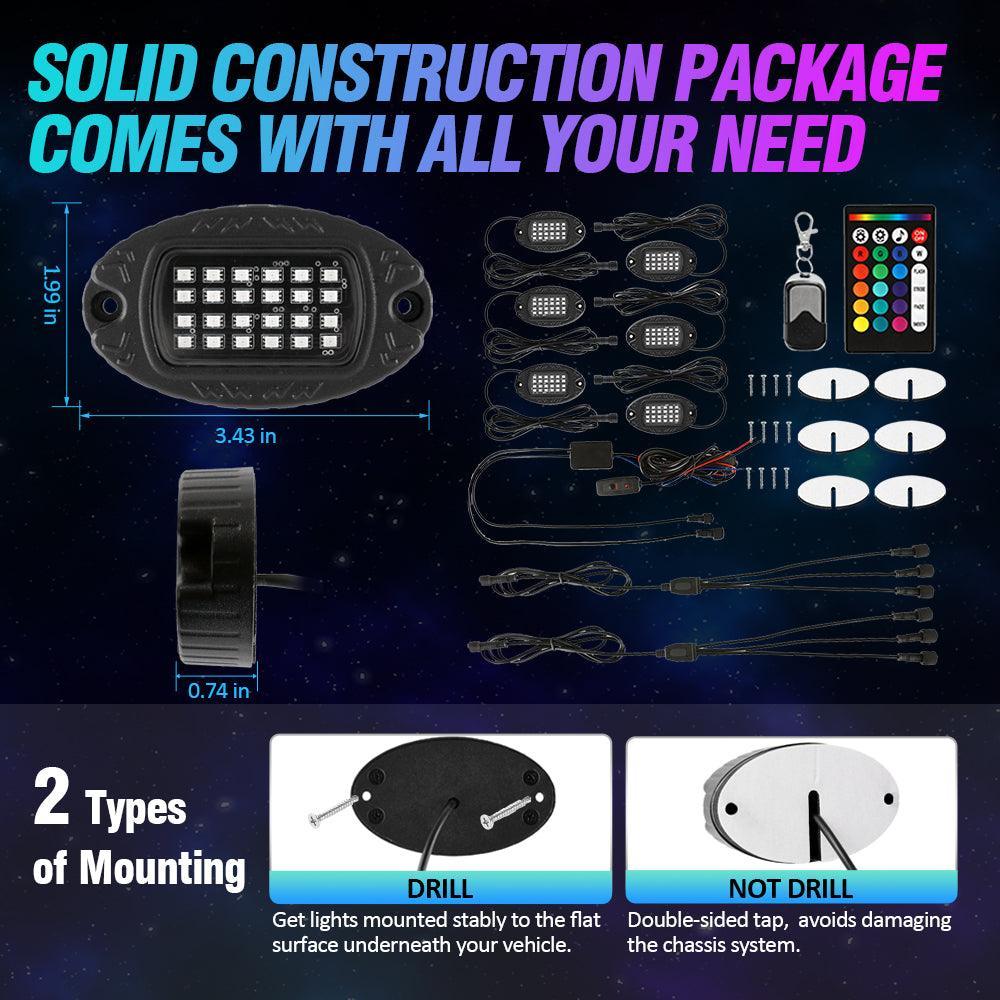 RGBW LED Rock Lights Kit with Bluetooth APP & Wireless Remote Control, Multicolor Neon Underglow Lights with Brake Light function for ATV UTV - Image 11
