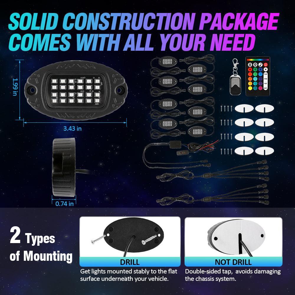 RGBW LED Rock Lights Kit with Bluetooth APP & Wireless Remote Control, Multicolor Neon Underglow Lights with Brake Light function for ATV UTV - Image 12