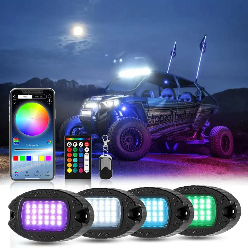 RGBW LED Rock Lights Kit with Bluetooth APP & Wireless Remote Control, Multicolor Neon Underglow Lights with Brake Light function for ATV UTV - Image 26
