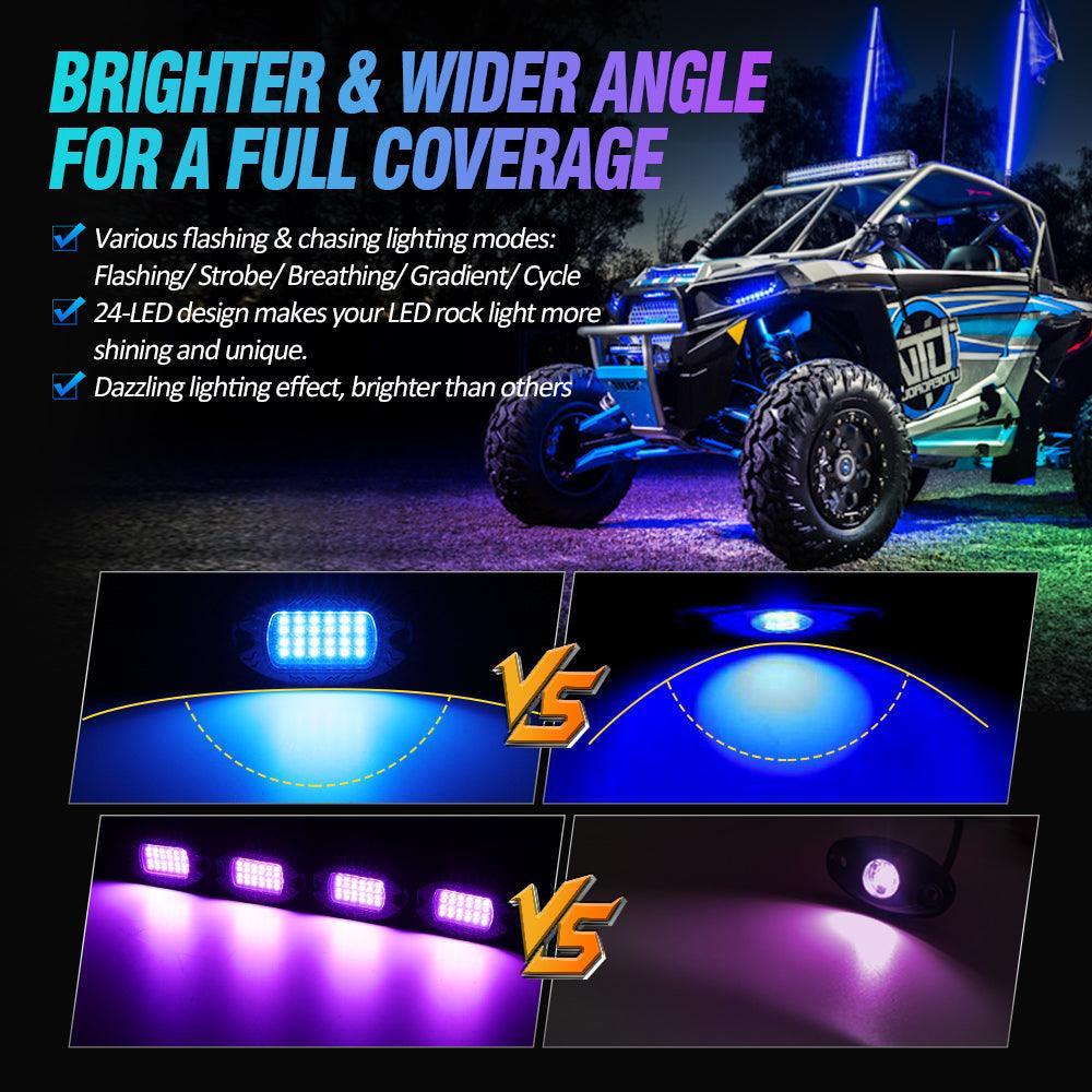 RGBW LED Rock Lights Kit with Bluetooth APP & Wireless Remote Control, Multicolor Neon Underglow Lights with Brake Light function for ATV UTV - Image 3
