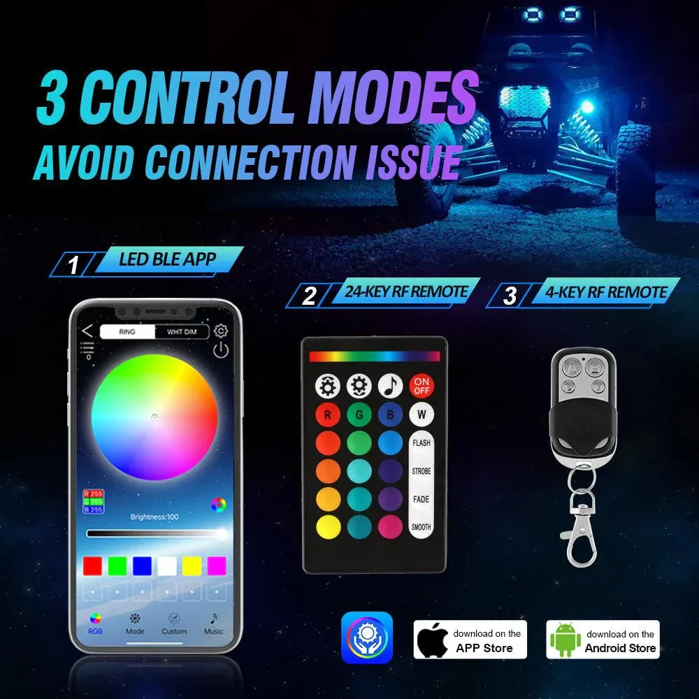 RGBW LED Rock Lights Kit with Bluetooth APP & Wireless Remote Control, Multicolor Neon Underglow Lights with Brake Light function for ATV UTV - Image 4
