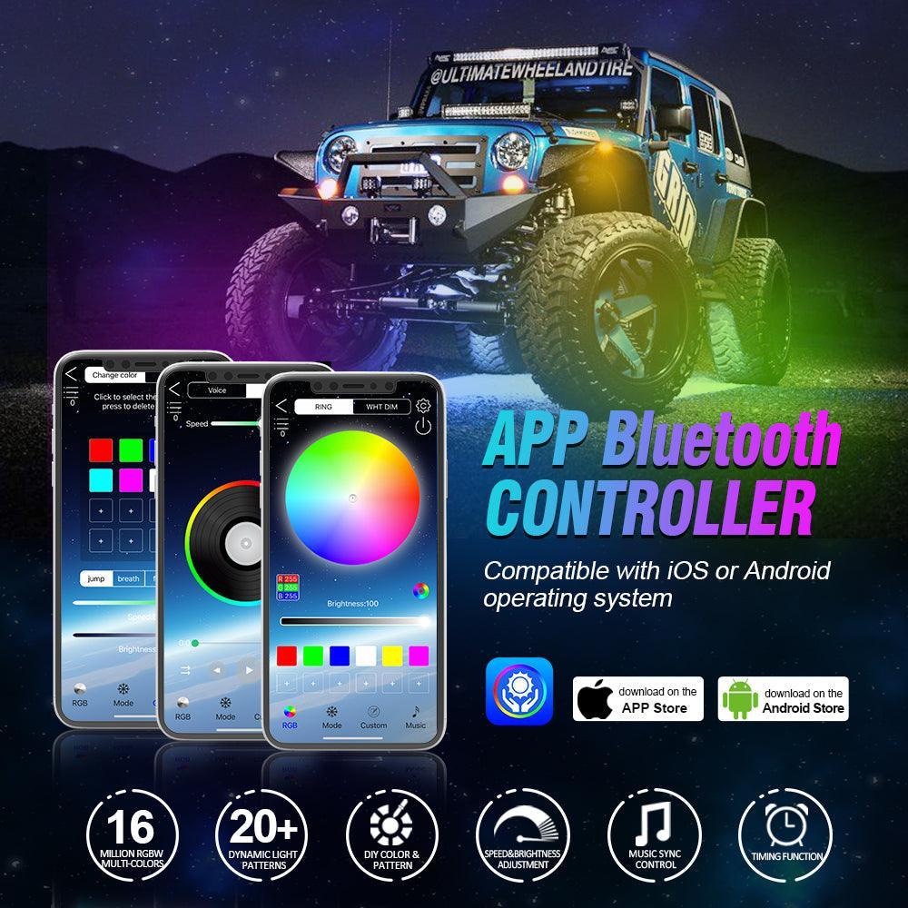 RGBW LED Rock Lights Kit with Bluetooth APP & Wireless Remote Control, Multicolor Neon Underglow Lights with Brake Light function for ATV UTV - Image 6