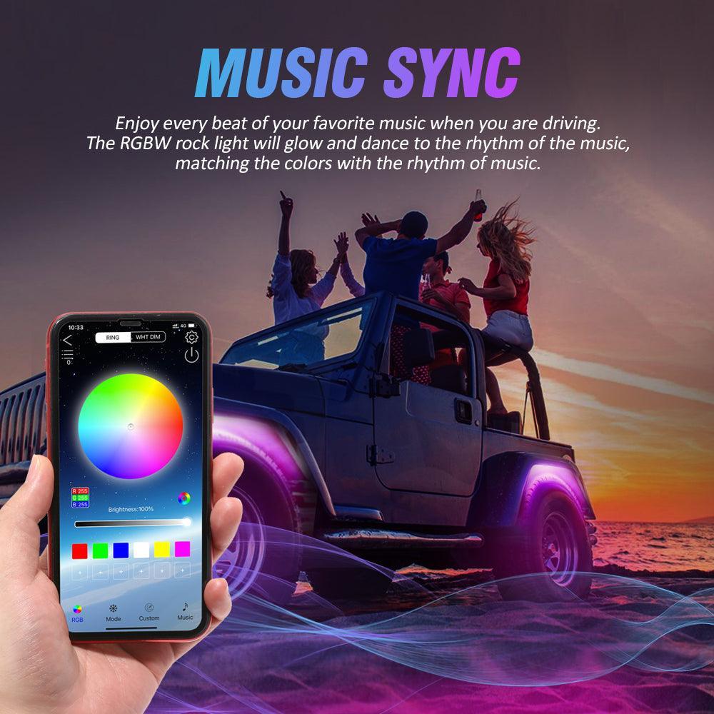 RGBW LED Rock Lights Kit with Bluetooth APP & Wireless Remote Control, Multicolor Neon Underglow Lights with Brake Light function for ATV UTV - Image 8
