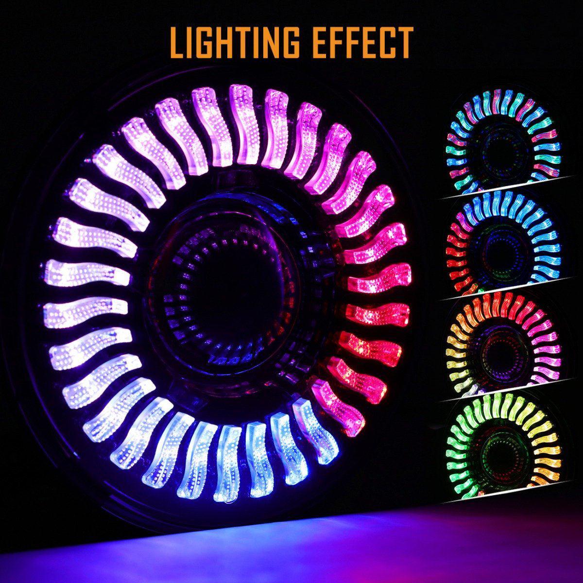 (2pcs/set) 7 inch 80W Hi-Lo Beam LED Headlight With RGB Flowing Halo Ring App Control for Jeep Wrangler JK, TJ, LJ, CJ - Image 3