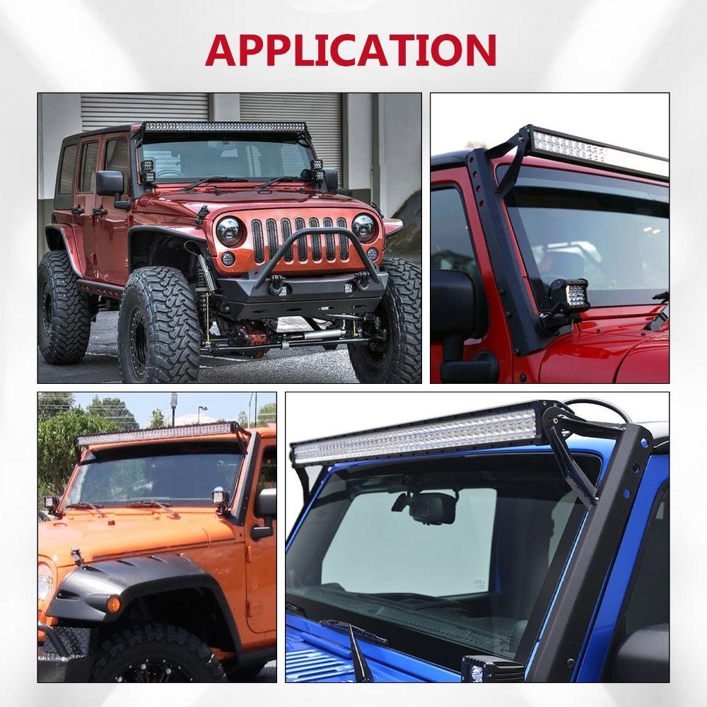 52" Straight Light Bar 2 IN 1 Design Windshield Mounting Brackets for 2007-2017 Jeep Wrangler JK - Image 7