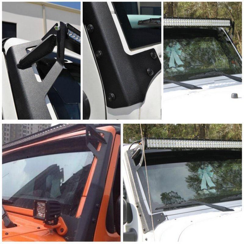 50" Straight Light Bar Windshield Mounting Brackets for 2007-2017 Jeep Wrangler JK - Image 3