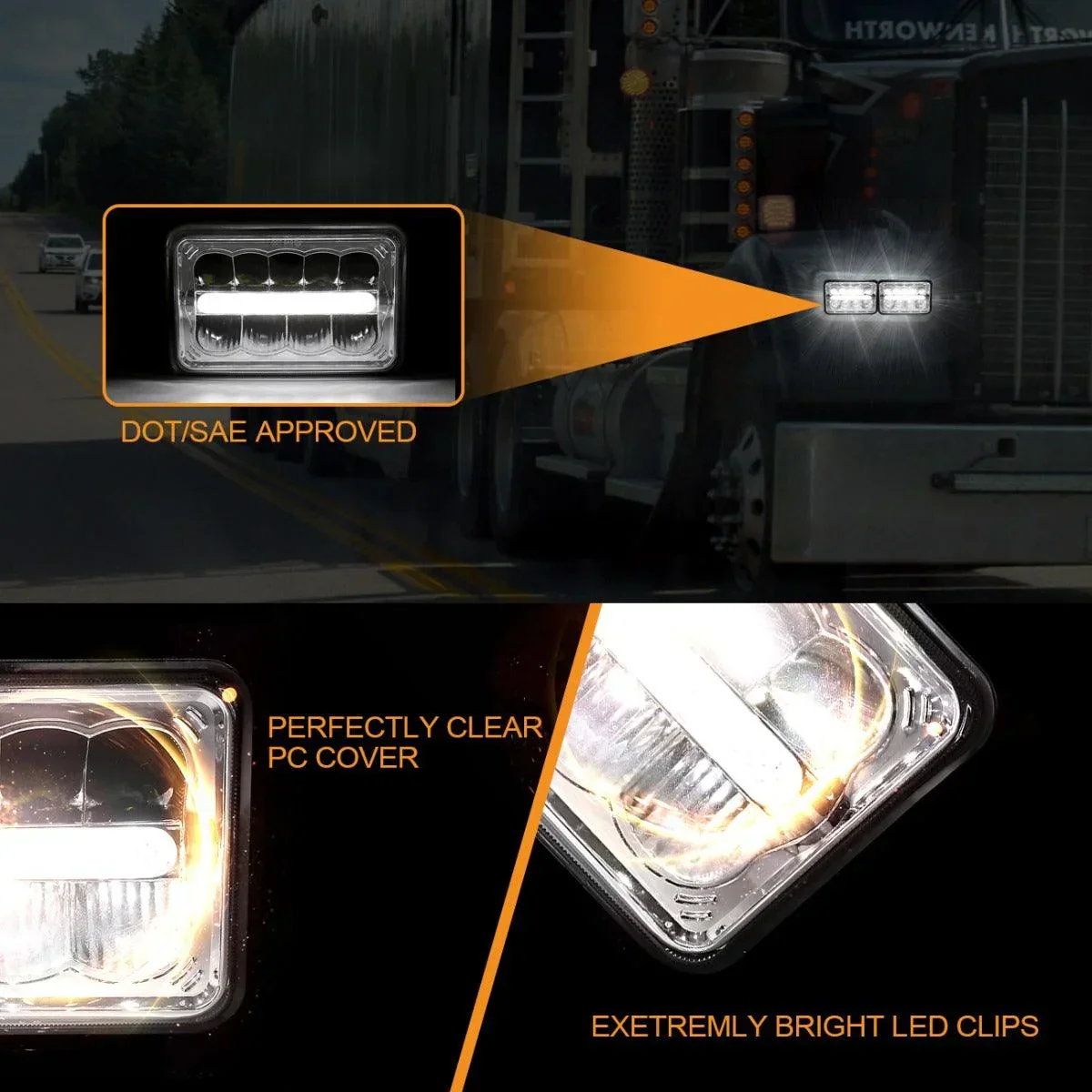 (4pcs/set) 4x6 Led Headlights Sealed Beam Headlights with DRL High Low Beam Replacement H4651 H4652 H4656 H4666 H6545 for Trucks Chevy GMC - Image 5