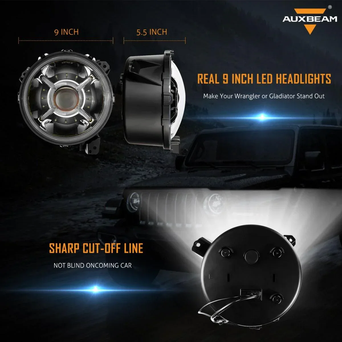 (2pcs/set) 9'' Round  100W LED light with Hi-Lo Beam & DRL for 2018-2022 Jeep Wrangler JL, 2019-2022 Gladiator JT - Image 5