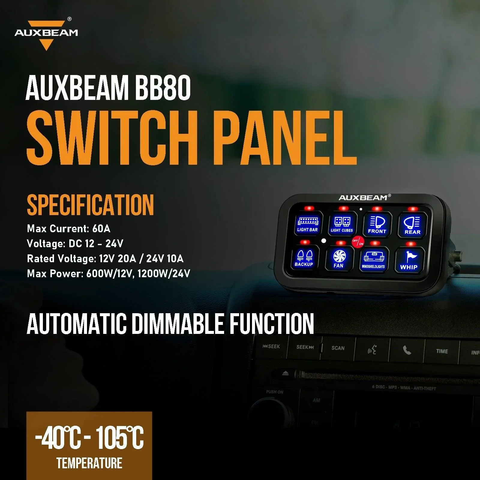 Single Series 8 Gang (BB80) LED Switch Panel Kit Automatic Dimmable Universal(Two-Sided Outlet) Blue - Image 3