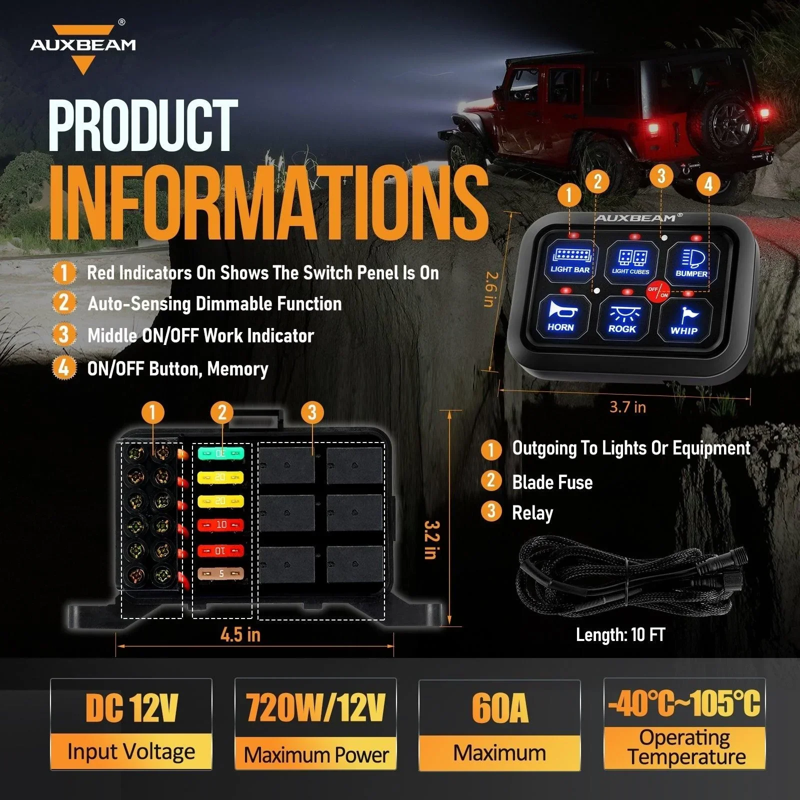 Single Series 6 Gang (BC60) LED Switch Panel, Off Road Light Controller (Blue) - Image 3