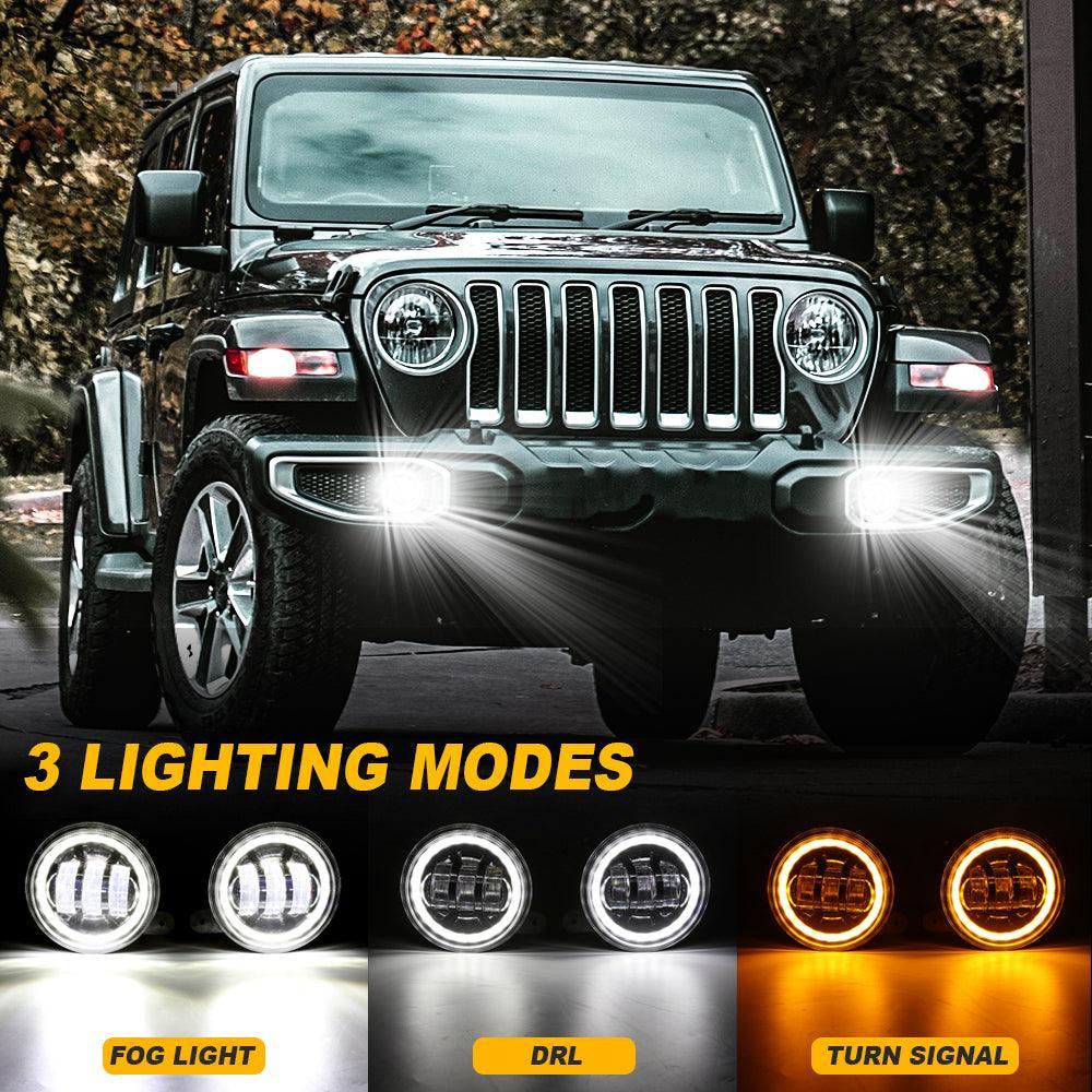 (2pcs/set) 4 Inch LED Fog Lights with DRL & Amber Turn Signal For Jeep Wrangler JK 2007-2017 Front Bumper Lamp - Image 2