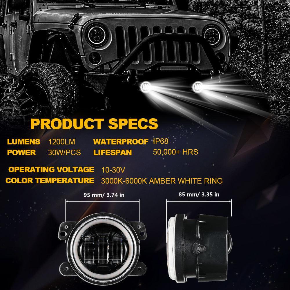 (2pcs/set) 4 Inch LED Fog Lights with DRL & Amber Turn Signal For Jeep Wrangler JK 2007-2017 Front Bumper Lamp - Image 3