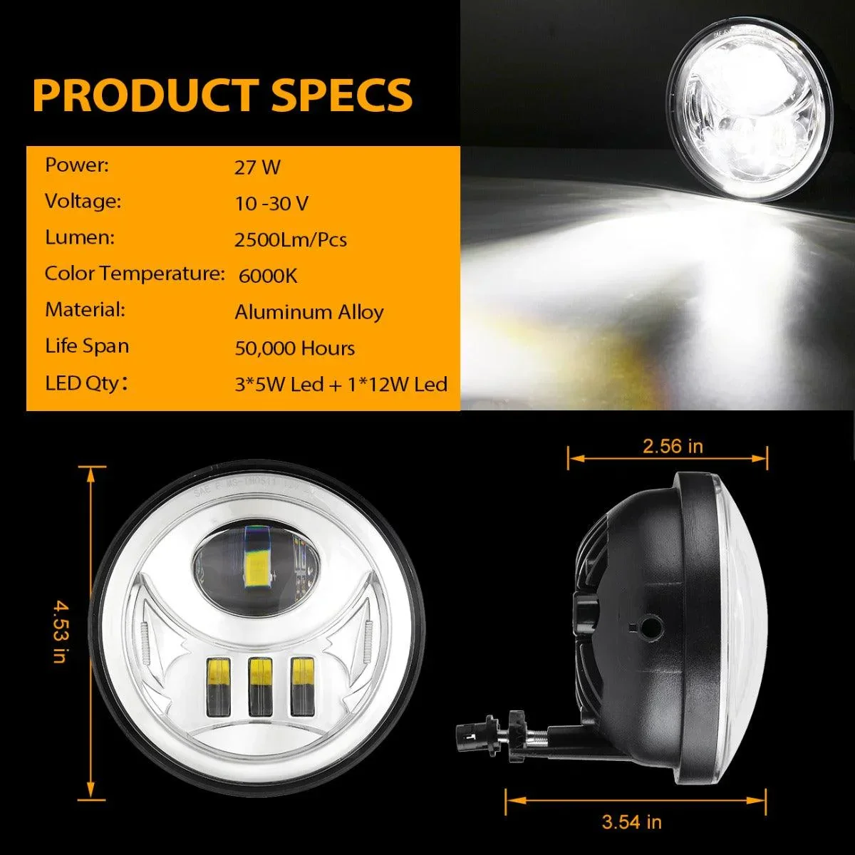 (2pcs/set) 27W Chrome LED Fog Light Assembly for Toyota Tacoma 2005-2011/ Toyota Solara 2004-2006/ Toyota Sequoia 2008-2015/ Toyota Tundra 2007-2013 - Image 6