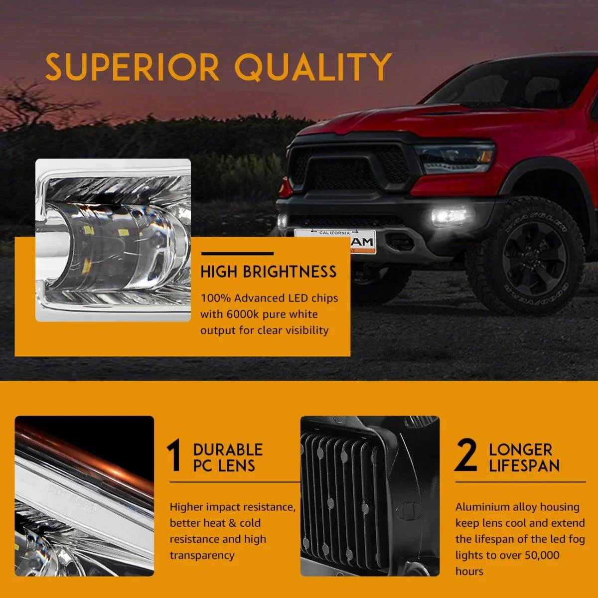 (2pcs/set) 36W LED Fog Light for Dodge Ram 1500 2009-2012 Dodge Ram 2500/3500 2010-2018 (Chrome) - Image 3